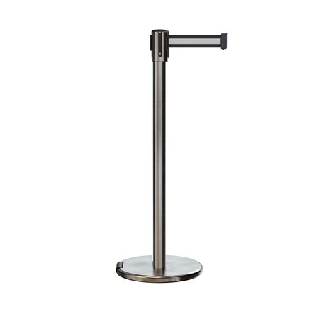 MONTOUR LINE Retractable Belt Rolling Stanchion, 2ft Sat.Steel Post  11ft. Bk/W H ME530-SS-BWH-110